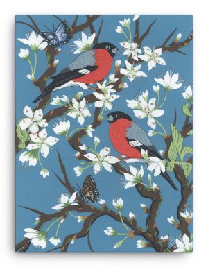 Bullfinches on Blossom - stretched canvas