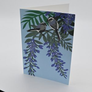 Long Tailed Tits with Wisteria Greeting Card