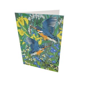 Yellow Iris and Kingfishers Greeting Card