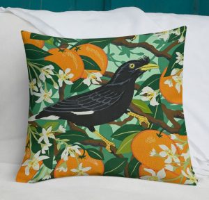 Mynah Bird with Orange Blossom Cushion