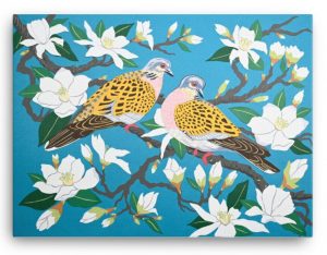 Turtle Doves on Magnolia Canvas