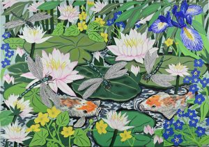 Dragonflies and Water Lilies - Giclee Print ready for framing