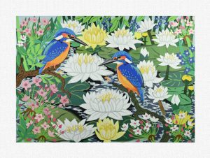Kingfishers and Water Lilies - Giclee Print ready for framing