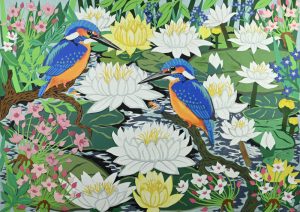 Kingfishers and Water Lilies - Giclee Print ready for framing