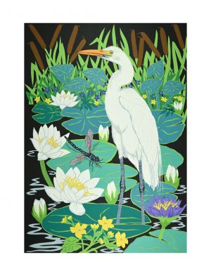 Great Egret and Water Lilies - Limited Series Giclee Prints with custom mountboard