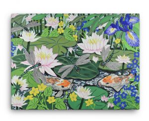 Dragonflies on Water Lilies - stretched canvas