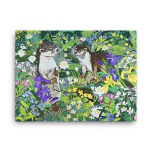 Otters Fishing stretched canvas
