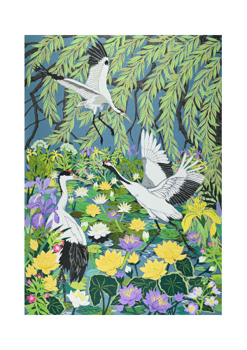 Flight of Cranes Cut Paper from The Water Lilies Series
