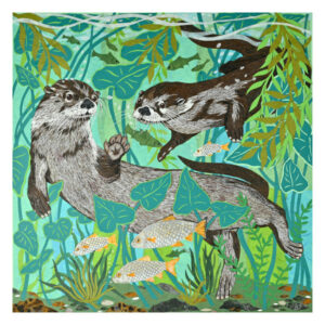 Deep Diving Otters Greeting Card
