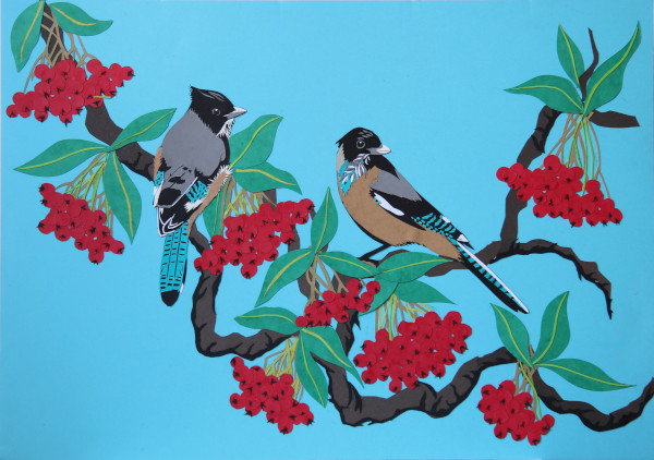 Oriental Birds:Jays with Red Berries