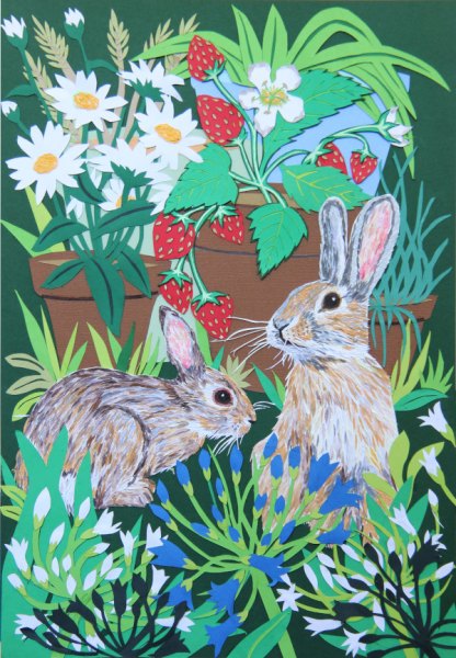 Countryside:Rabbits and the Strawberry Pot