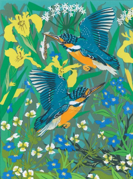 Arts and Crafts:Yellow Iris with Kingfishers