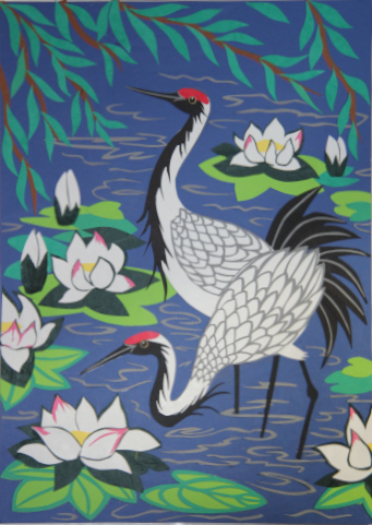 Oriental Birds:Cranes by the Lilies