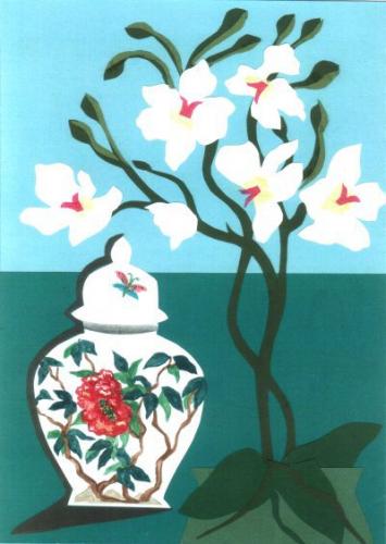 Oriental Style:Vase and Orchids
